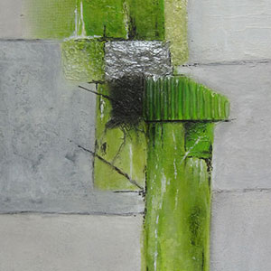 Acrylbild mit Struckturpaste in Grün- und Grautönen